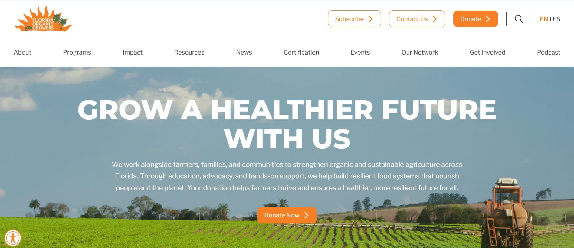 Florida Organic Growers website homepage