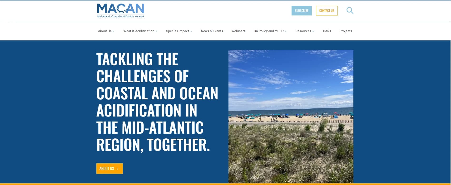 Mid-Atlantic Coastal Acidification Network website homepage